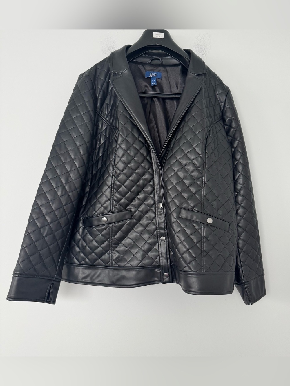 D&Co. Signature Coat Womens XL Black Quilted Faux Leather Biker Jacket Grunge